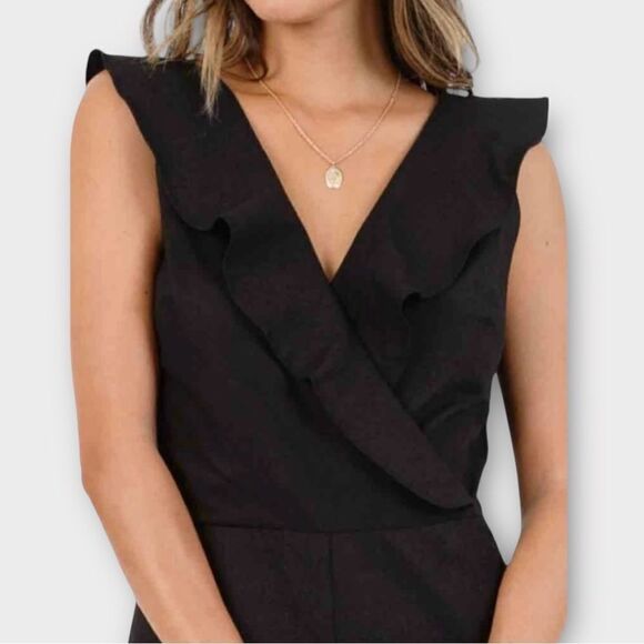 LUCCA Maui Cross Front Ruffle Jumpsuit Wide Leg Cropped in Black Women’s S - Picture 2 of 11